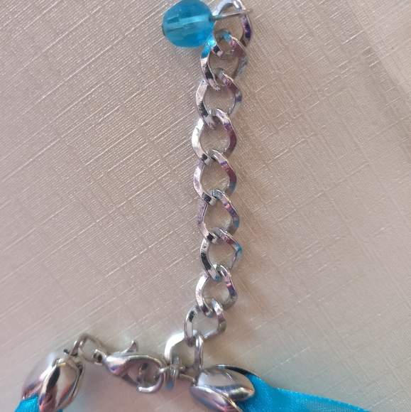 Blue Ribbon Peacock Necklace and Earrings Costume Jewelry Set - Picture 5 of 5